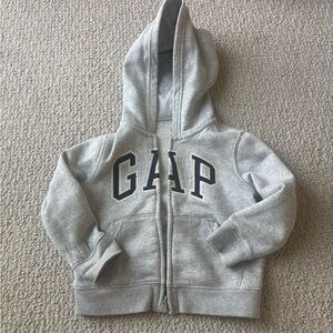 GAP Kids Heather Gray Full-Zip Hoodie with Navy Logo 4T